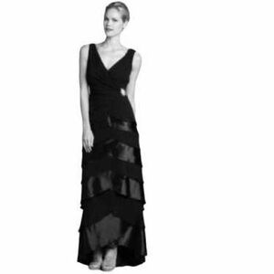 Vintage Tadashi Shoji Silk Lining Black Layered Maxi Dress